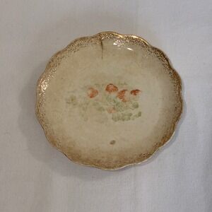 Dresden China Bread Plate 7.5 Inch Cream‎ Strawberry Antique Scalloped Gold